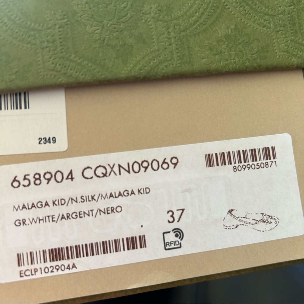 NIB Authentic Gucci Malaga Kid 2-tone Leather Pump Flats Silver White 37 - Picture 9 of 9